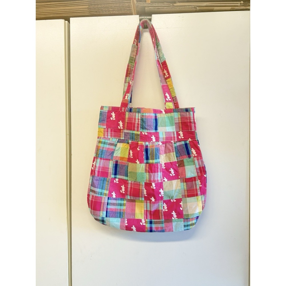 Mickey Mouse Pink Madrid Plaid Disney Parks Resorts Hobo Bag Purse 16" X 16"